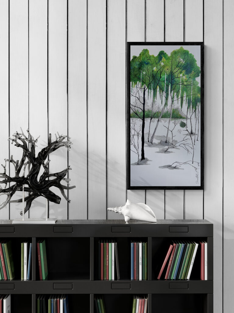 ornaments-sitting-on-black-bookcase